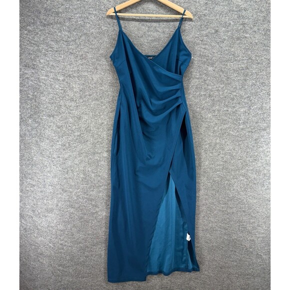 SheIn Dress Women XL Blue Sheath Midi V-Neck Zipper Sleeveless Classic Solid - Picture 1 of 7